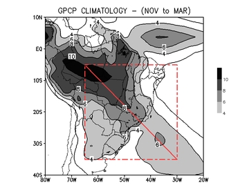 Precipitation (mm) GPCP Climatology, from November to March (1982 to 2011)