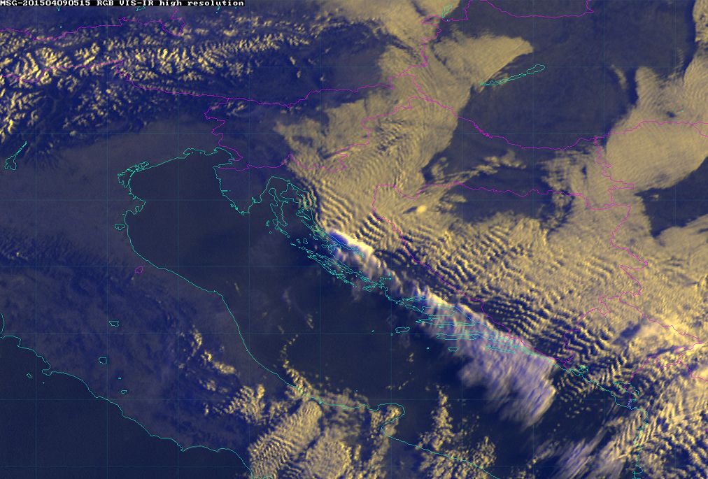 9 April 2015/5.15 UTC - Meteosat 10 RGB image (HRV, 10.8, 10.8)