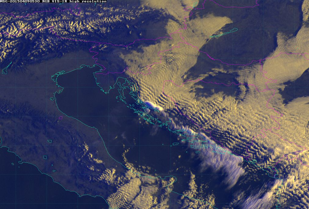 9 April 2015/5.30 UTC - Meteosat 10 RGB image (HRV, 10.8, 10.8)