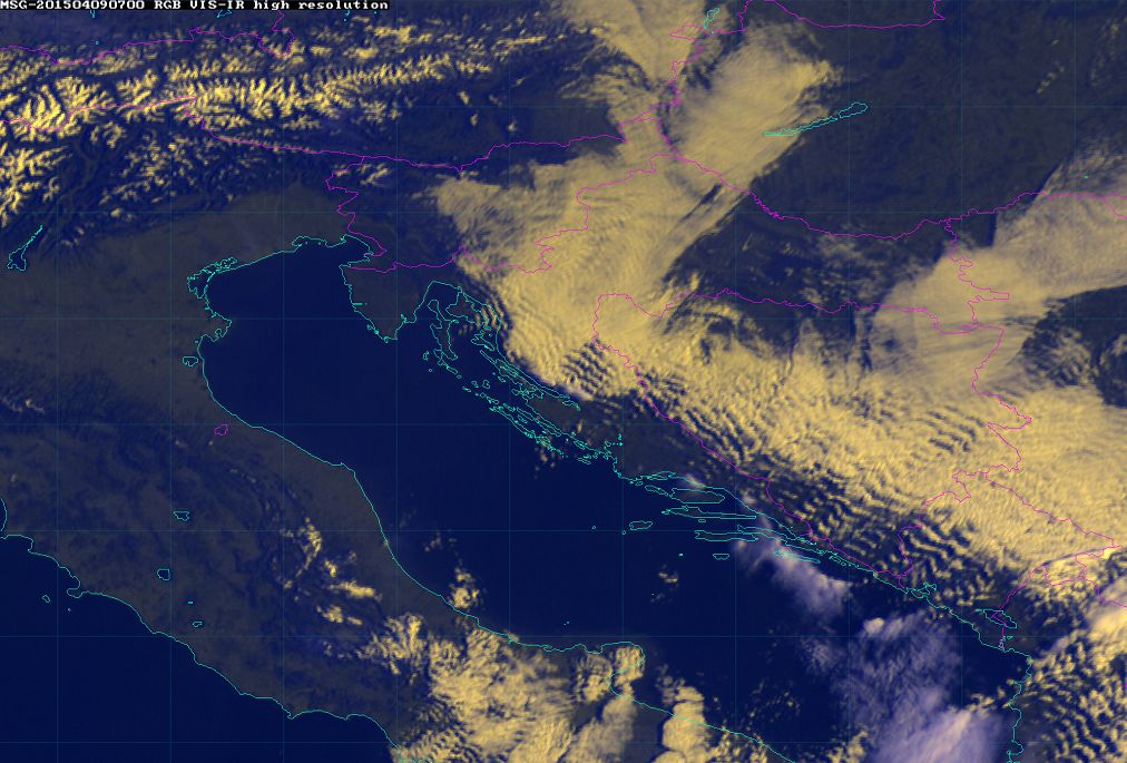 9 April 2015/7.00 UTC - Meteosat 10 RGB image (HRV, 10.8, 10.8)