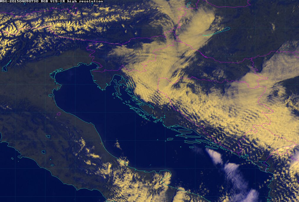 9 April 2015/7.30 UTC - Meteosat 10 RGB image (HRV, 10.8, 10.8)