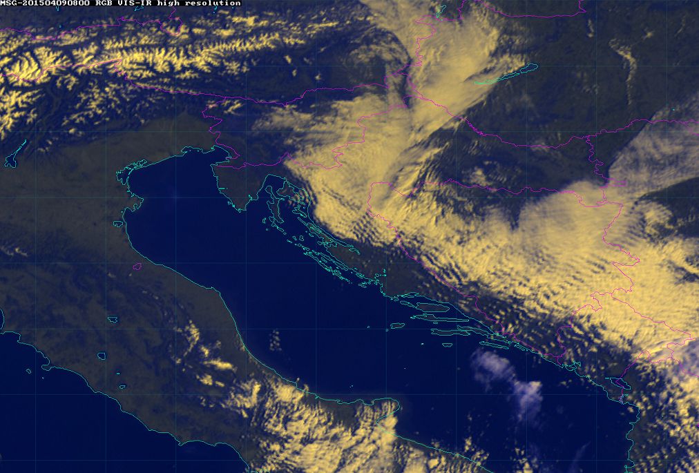 9 April 2015/8.00 UTC - Meteosat 10 RGB image (HRV, 10.8, 10.8)