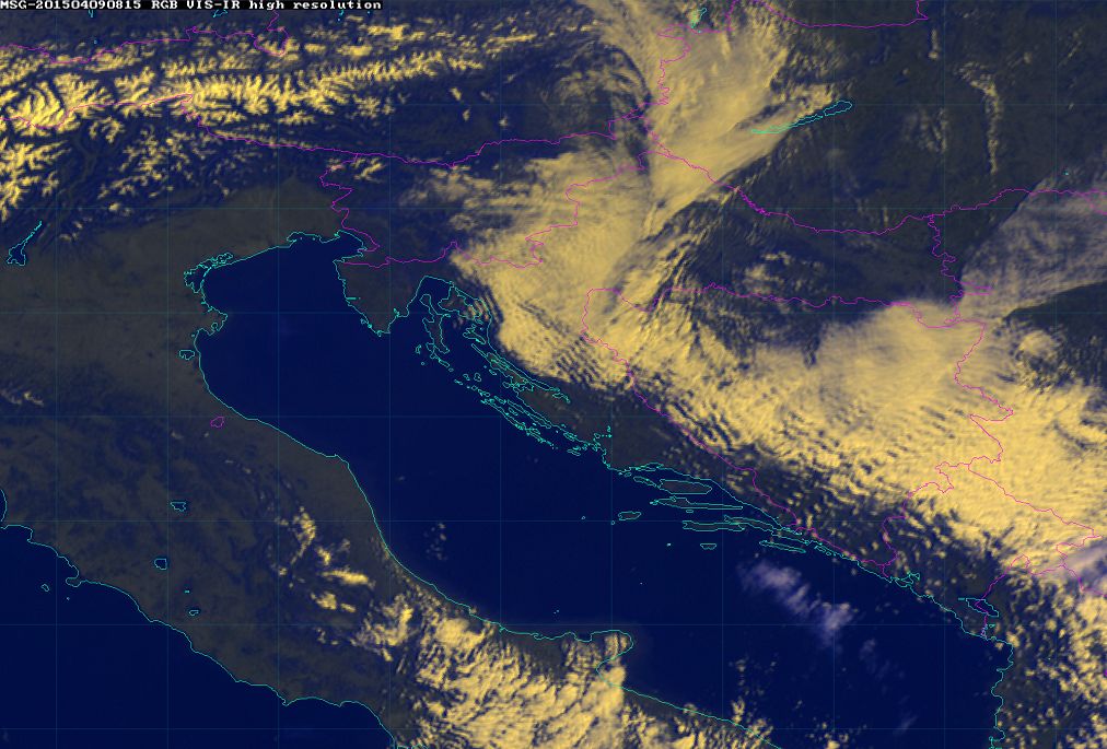 9 April 2015/8.15 UTC - Meteosat 10 RGB image (HRV, 10.8, 10.8)