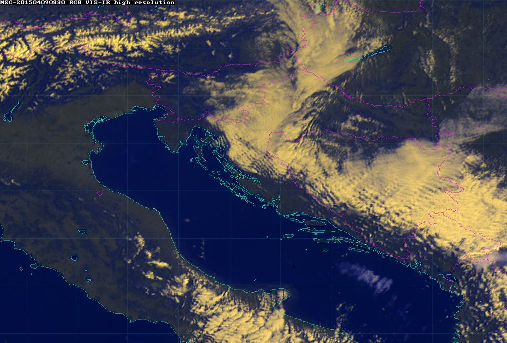 9 April 2015/8.30 UTC - Meteosat 10 RGB image (HRV, 10.8, 10.8)