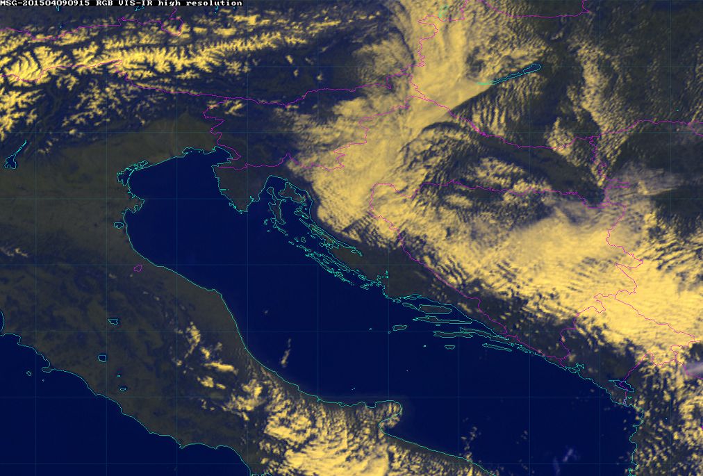 9 April 2015/9.15 UTC - Meteosat 10 RGB image (HRV, 10.8, 10.8)