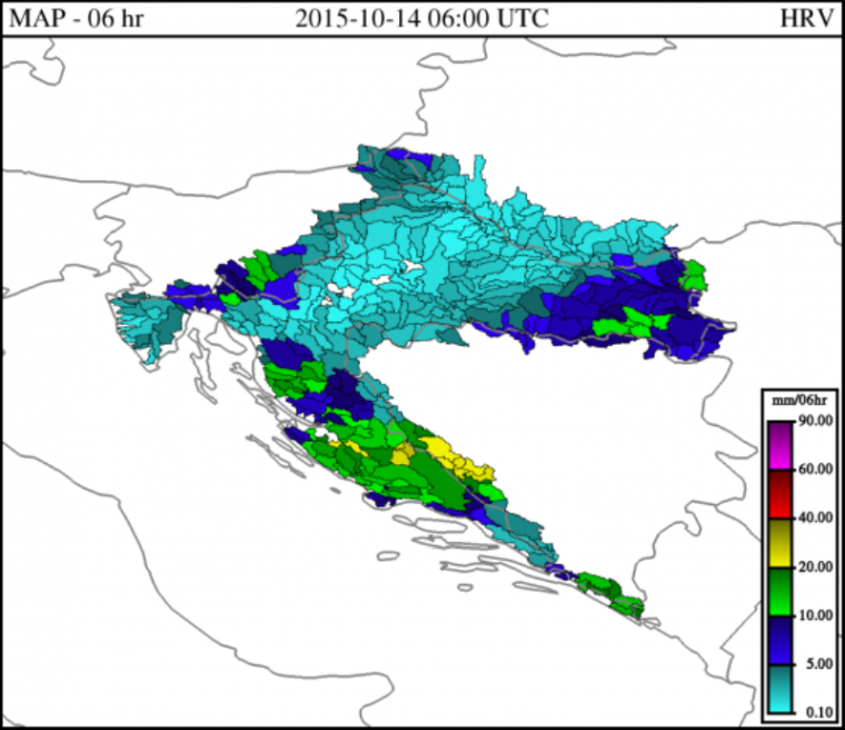 catchment accumulated rainfall 14 Oct 06h